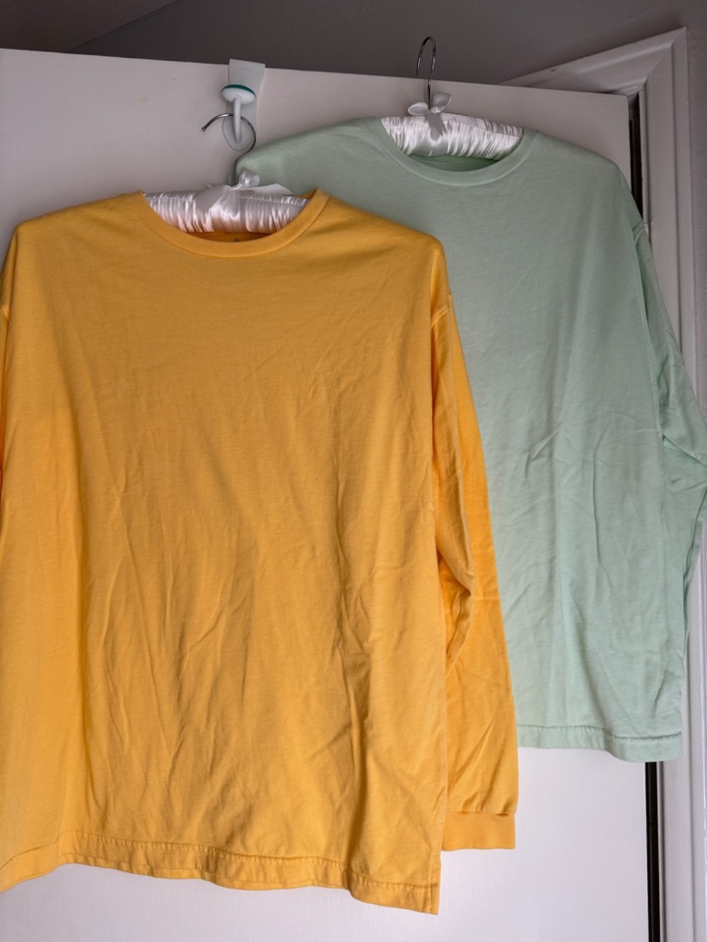 Soft Serve Clothing 2 Long Sleeve Tees in Mint Green and Golden yellow